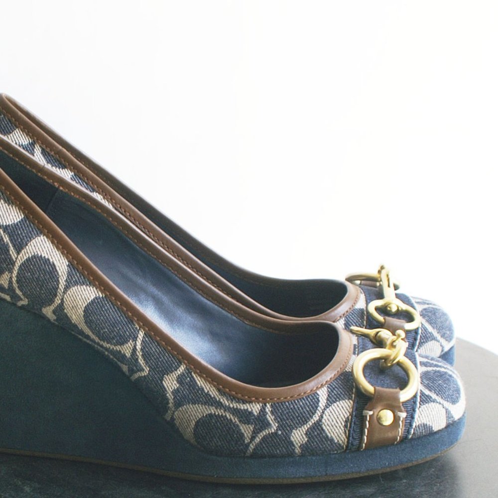 Coach Blue Signature Logo wedge Pump US Size 8.5 - Picture 4 of 9